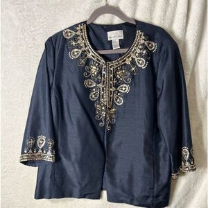 Draper’s & Damon’s NAVY BLUE Size 1X silver and gold Sequined Jacket fully lined